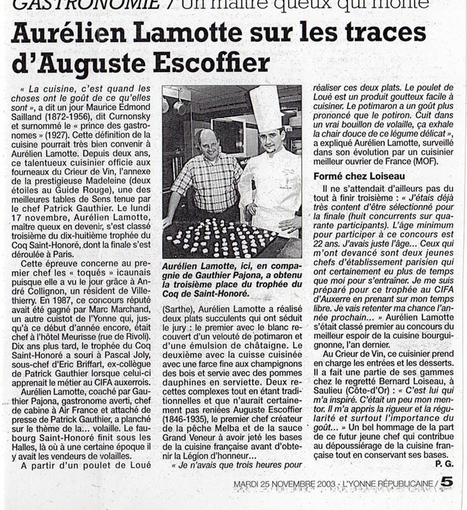 2003-Aurélien Lamotte 3éme au concours du Coq St Honoré 2003