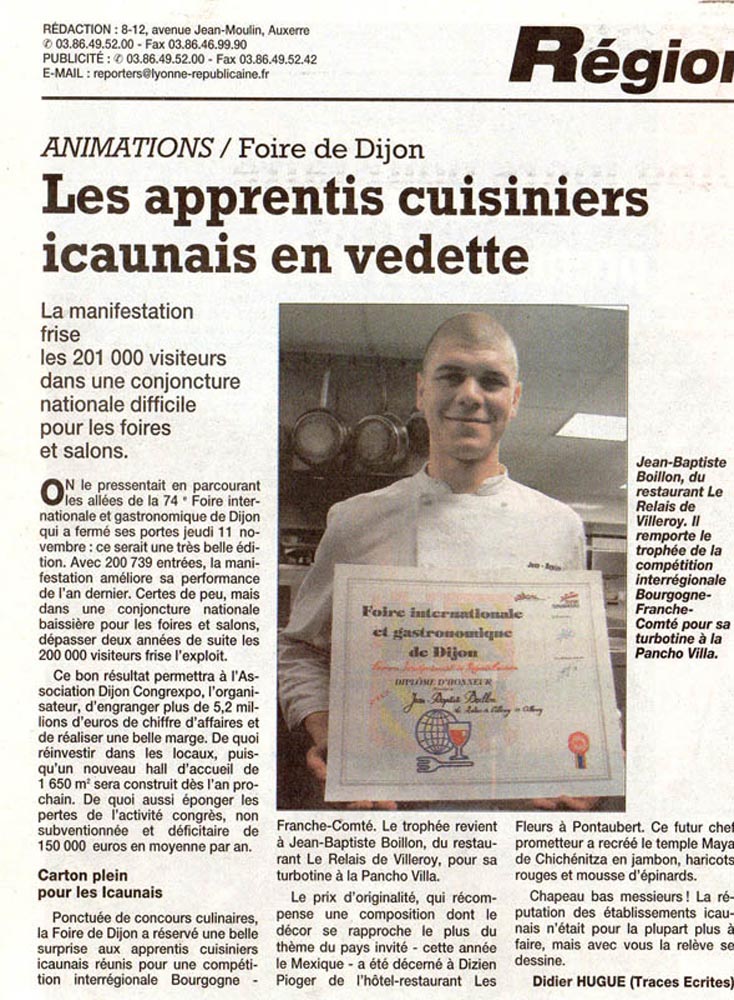 2004-11-Jean Baptiste Boillon Trophée de la table Lucullus 74 èmeFoire de Dijon