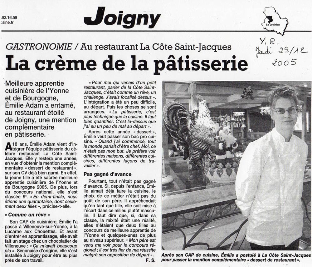 2005-12-Emilie Adam Meilleure apprentie de Bourgogne 2005