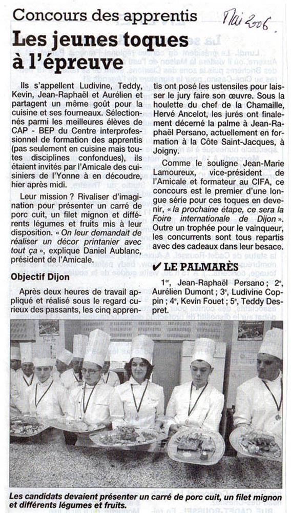 2006-05-Jean Raphael Persano 1er prix Foire gastronomique Auxerre 2006