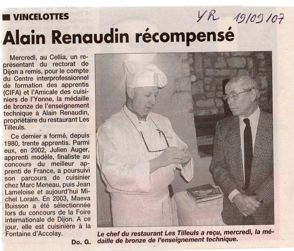 2007-09-Médaille de bronze de l'enseignement technique à Alain Renaudin 2007